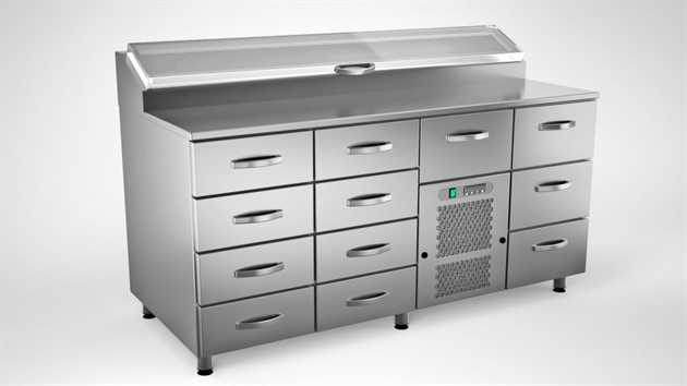 Kallskänkbänk 1600mm, 12 lådor