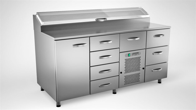 Kallskänkbänk 1600mm, 1 dörr, 8 lådor