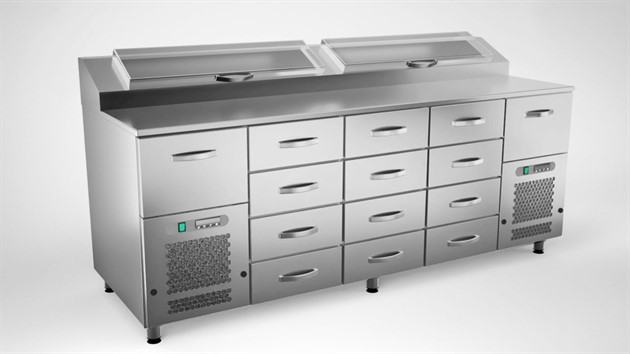 Kallskänkbänk 2000mm, 14 lådor