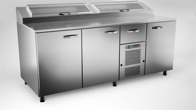 Pizzabänk 450x600 plåtar 1900mm,  3 dörrar, 1 låda