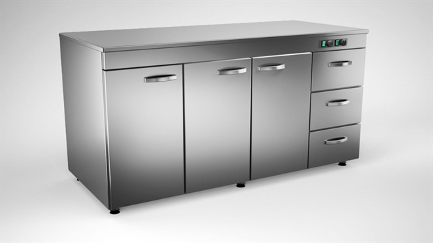 Värmeskåp 1600mm, 3 dörrar, 3 lådor