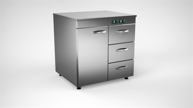 Värmeskåp 800mm, 1 dörr, 3 lådor